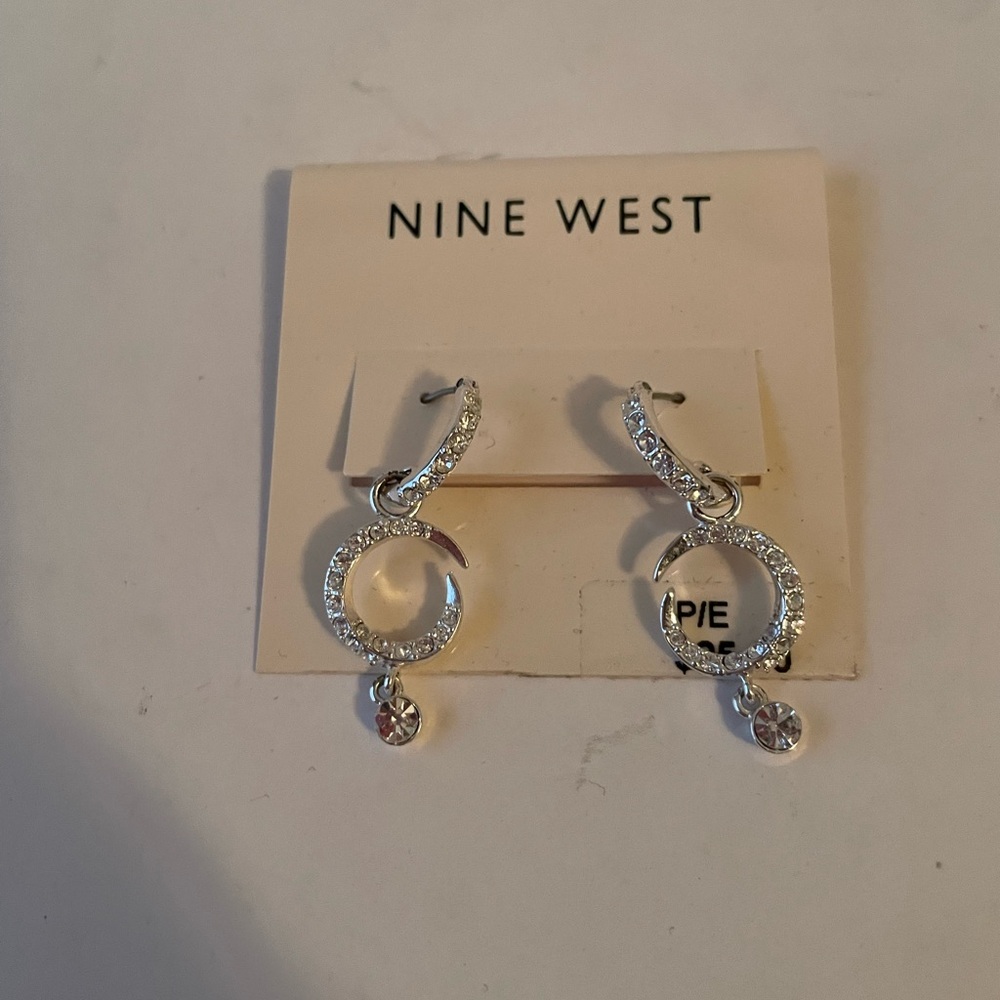 Nine West Silver-Tone Crystal Hoop Dangle Earrings